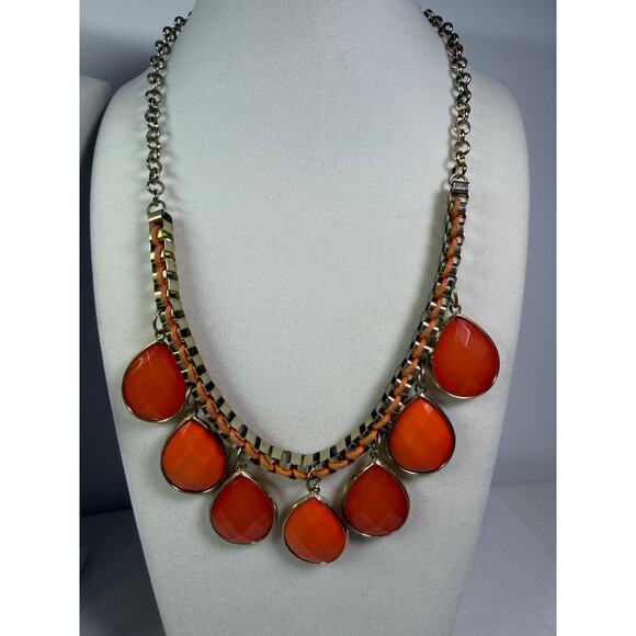 3 orange statement bib flower floral bling enamel necklaces bundle lot - Picture 4 of 12